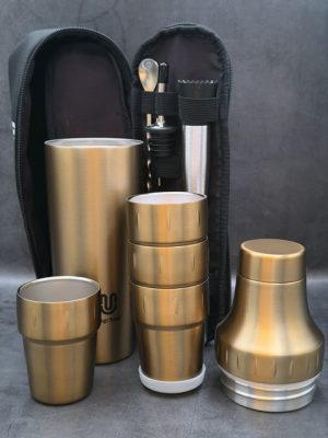 Magcheer Hybrid Insulated Cocktail Shaker Set (Gold / Brass) – Travel Bartender Kit with Case